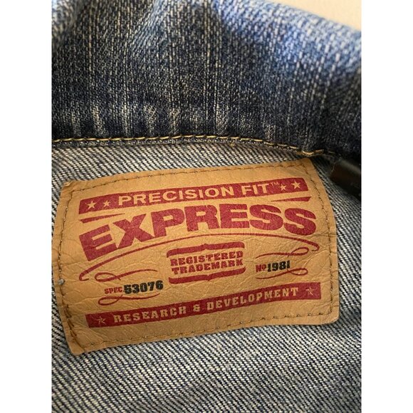 Express Precision Fit Denim Jacket Blue Classic Style Medium - Picture 3 of 11